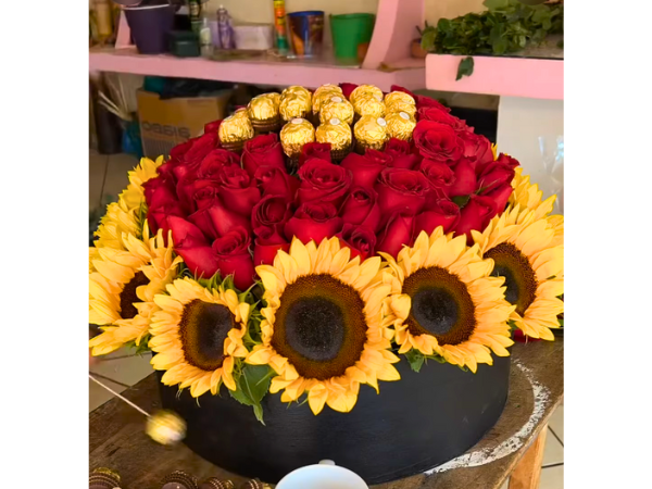 bouquet of roses and sunflowers